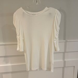 Dear John White Ruched Sleeve Long Sleeve Top